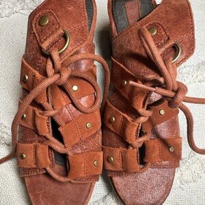 Sorel Brown Suede/Leather Lace-Up Sandals